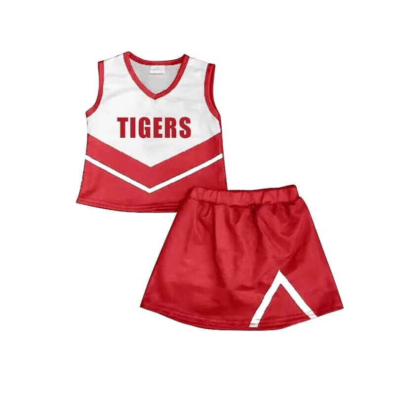 (Custom Design Preorder MOQ 5)  Team's TIGERS Print Girls Skirts Clothes Set