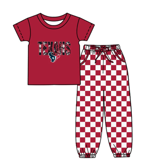 (Custom Design Preorder MOQ 5) Team's TEXANS Top Plaid Joggers Kids Clothes Set