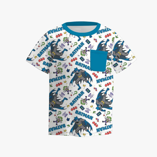 (Custom Design Preorder MOQ 5) Cartoon Bat Hero Print Kids Summer Tee Shirts Top