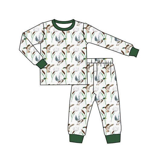 (Custom Design Preorder MOQ 5) White Duck Print Boys Fall Pajamas Clothes Set