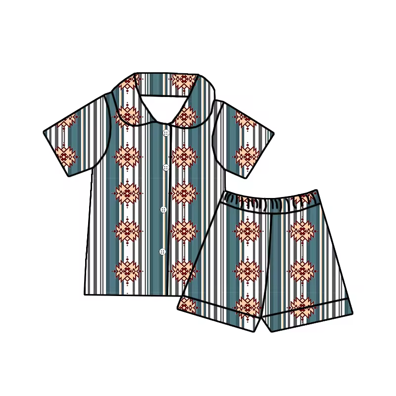 (Custom Design Preorder MOQ 5)  Aztec Print Kids Summer Pajamas Western Clothes Set