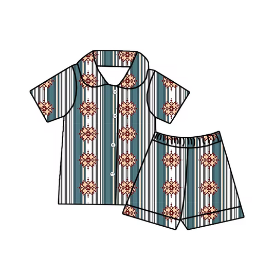 (Custom Design Preorder MOQ 5)  Aztec Print Kids Summer Pajamas Western Clothes Set