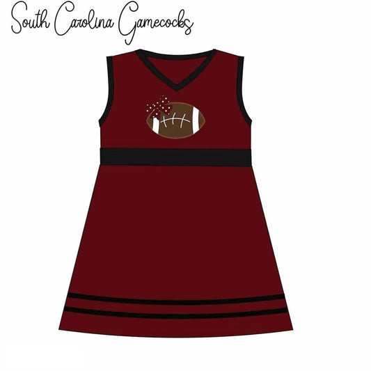 (Custom Design Preorder MOQ 5)  Wine Black Football Print Girls Knee Length Dress