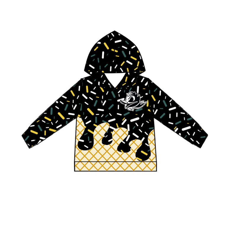 (Custom Design Preorder MOQ 5 Each Item)Team's Oregon Duck Black Sprinkles Print Hoodie Top Mom and Me Matching Clothes
