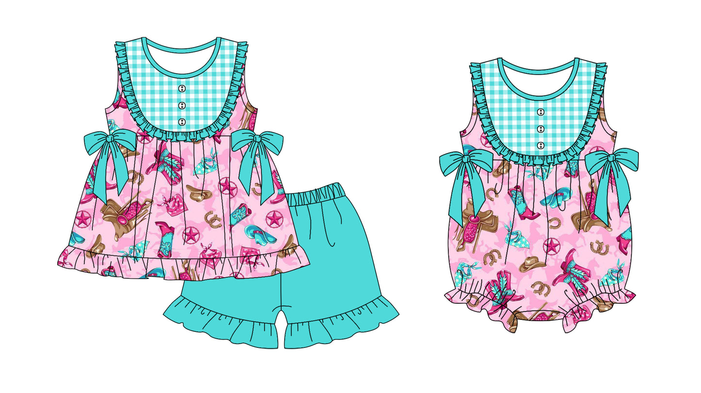 11.21(Custom Design Preorder MOQ 5 Each Design) Boots Western Print Girls Summer Matching Clothes Sisters Wear
