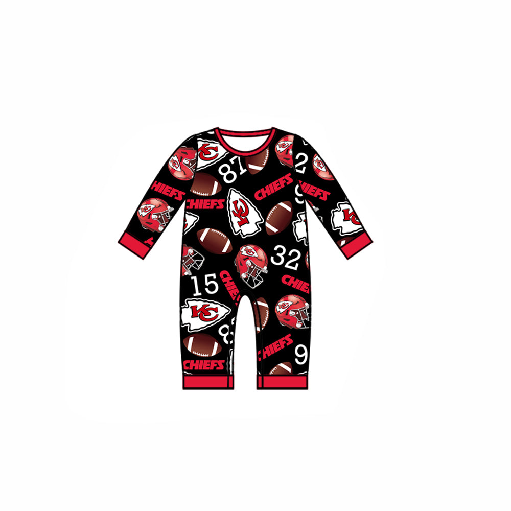 (Custom Design Preorder MOQ 5) Team's KC Black Print Baby Boys Fall Romper