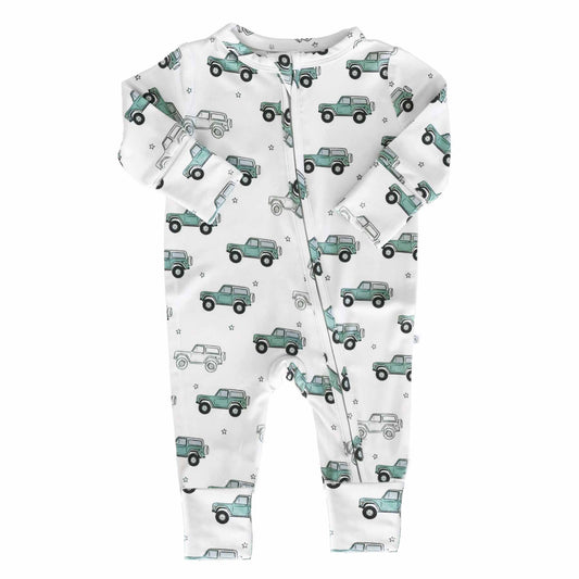 (Custom Design Preorder MOQ 5)  Trucks Print Baby Boys Fall Sleeper Zipper Romper