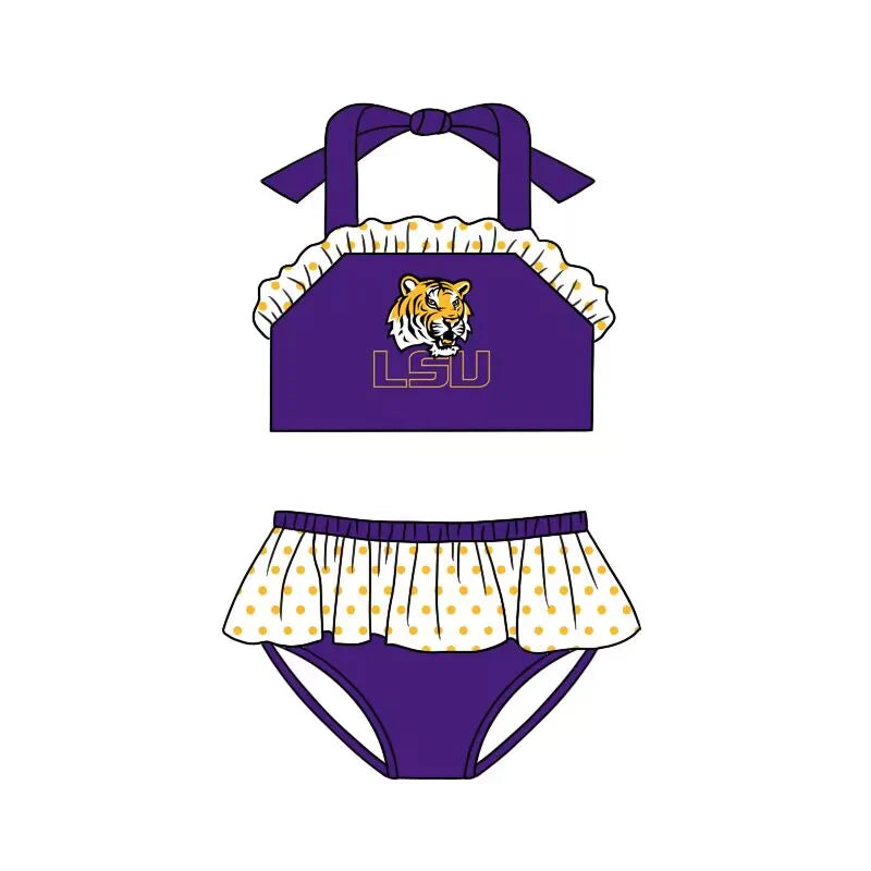 (Custom Design Preorder MOQ 5)  Team's LSU Print Girls 2 Pieces Swimsuits