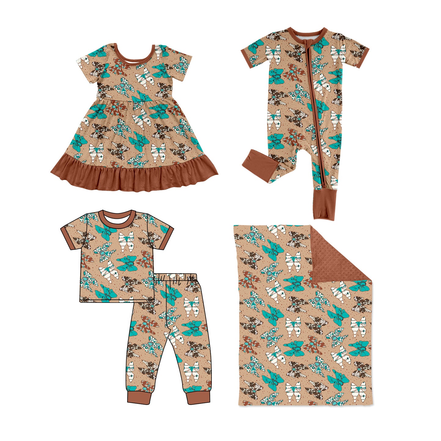 11.13(Custom Design Preorder MOQ 5 Each Design) Turquoise Bows Print Girls Summer Western Matching Clothes Sisters Wear