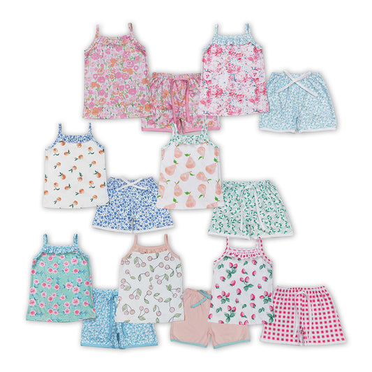 Flowers Fruits Print Girls Summer Clothes Set Sisters Wear