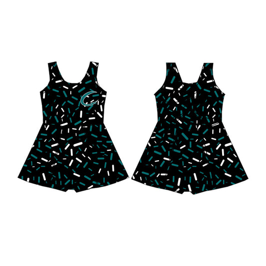 (Custom Design Preorder MOQ 5) Team's Crushers Sprinkles Black Print Shorts Skirts Girls Summer Yoga Dress