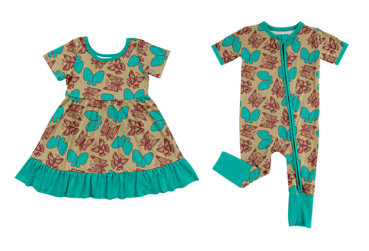 11.13(Custom Design Preorder MOQ 5 Each Design) Butterfly Print Girls Summer Western Matching Clothes Sisters Wear