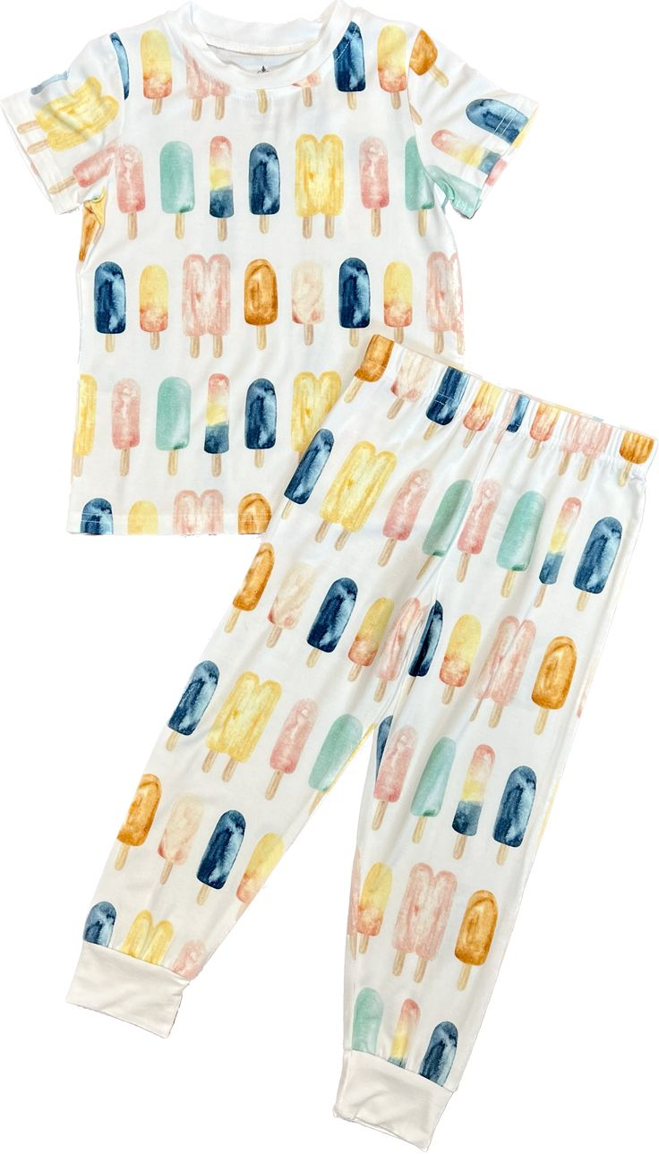 (Custom Design Preorder MOQ 5)  Colorful Popsicle Print Girls Pajamas Clothes Set