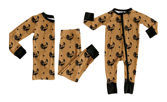12.1(Custom Design Preorder MOQ 5 Each Design) Chicken Stars Print Boys Western Pajamas Matching Clothes Brothers Wear