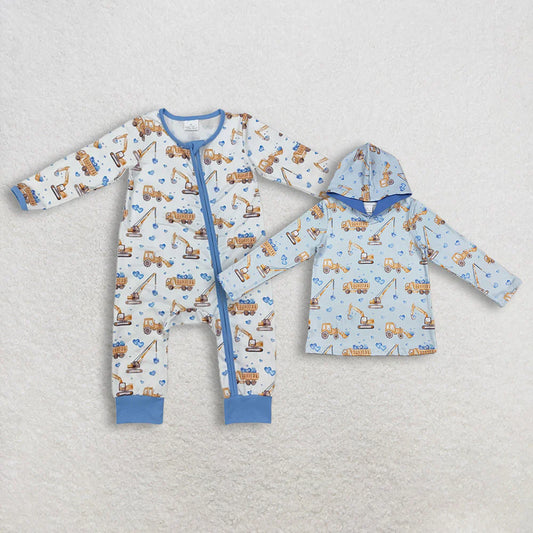 Construction Hearts Blue Print Boys Valentine's Day Matching Clothes Brothers Wear