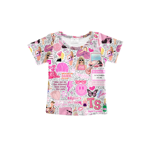 (Custom Design Preorder MOQ 5)  Pink Singer Swiftie Print Girls Summer Tee Shirts Top