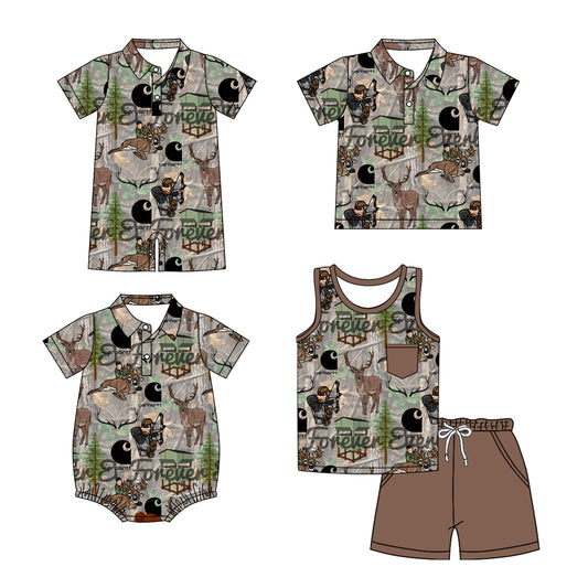 3.27(Custom Design Preorder MOQ 5 Each Design) Shopping Carhar* Camo Deer Print Boys Summer Matching Clothes Brothers Wear