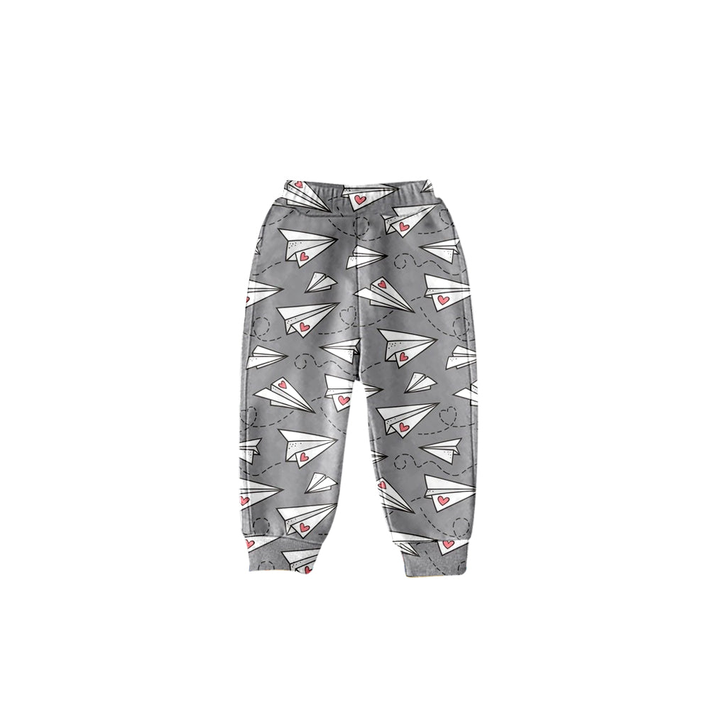 (Custom Design MOQ 5) Paper Plane Heart Print Kids Valentine's Pants