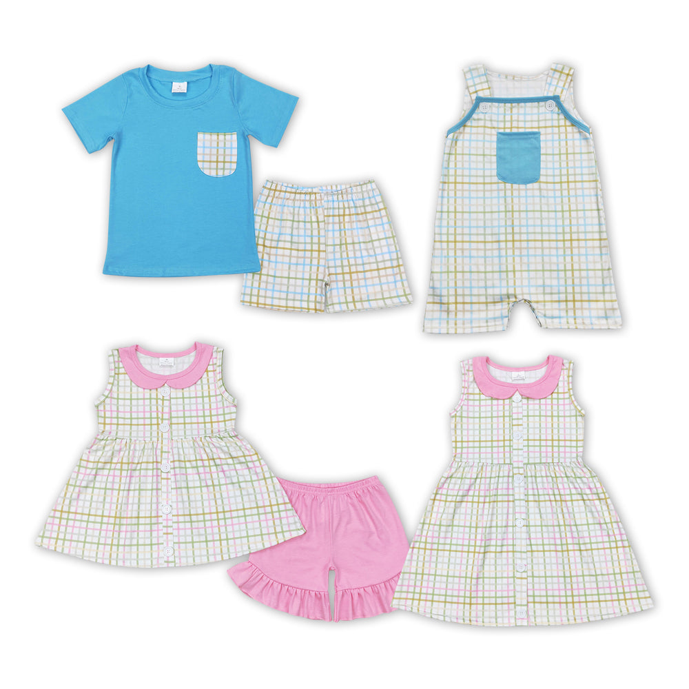 Plaid Print Sibling Summer Matching Clothes