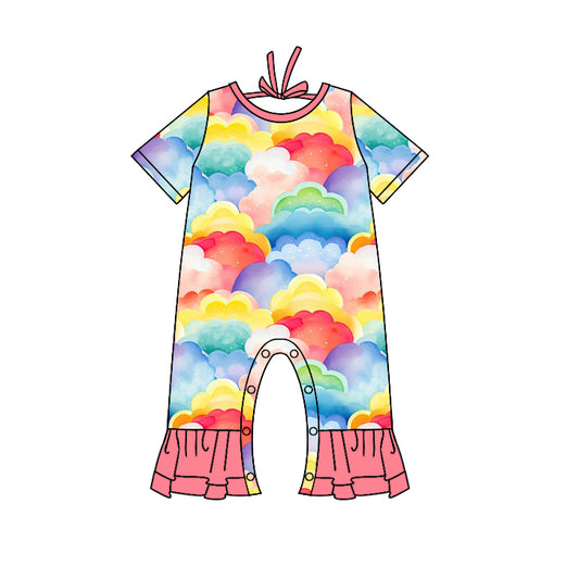 (Custom Design MOQ 5)Colorful Cloud Print Baby Girls Romper