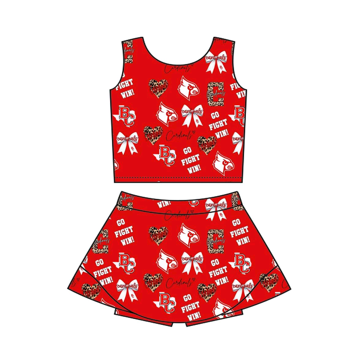 (Custom Design Preorder MOQ 5) Team's G Bows Red Print Shorts Skirts Girls Summer Yoga Clothes Set