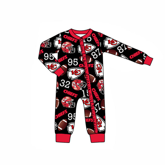 (Custom Design Preorder MOQ 5)  Team's KC Black Print Baby Girls Fall Sleeper Zipper Romper