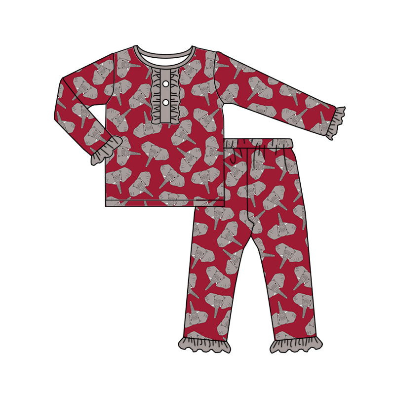 (Custom Design Preorder MOQ 5) Elephant Print Girls Fall Bamboo Pajamas Clothes Set