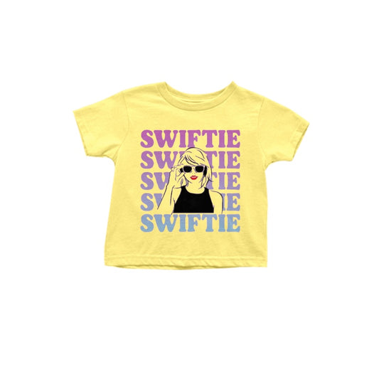 (Custom Design Preorder MOQ 5)  Yellow Singer Swiftie Print Girls Summer Tee Shirts Top