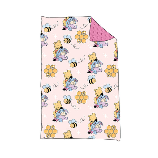 (Custom Design MOQ 5) NO.4 Cartoon Bear Honey Bee Print Baby Blanket