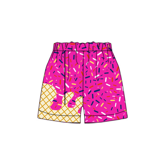 (Custom Design Preorder MOQ 5 Each Item) Team's Hot Pink Sprinkles Print Summer Bottom Shorts Mom and Me Matching Clothes