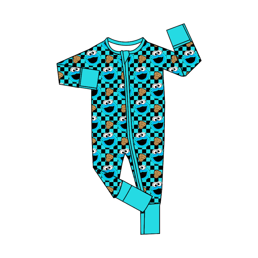 (Custom Design Preorder MOQ 5) Cartoon Teacher Street Blue Print Baby Boys Fall Sleeper Zipper Romper