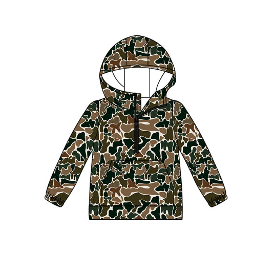 (Custom Design Preorder MOQ 5)  Brown Camo Print Adult Hoodie Zipper Pocket Top