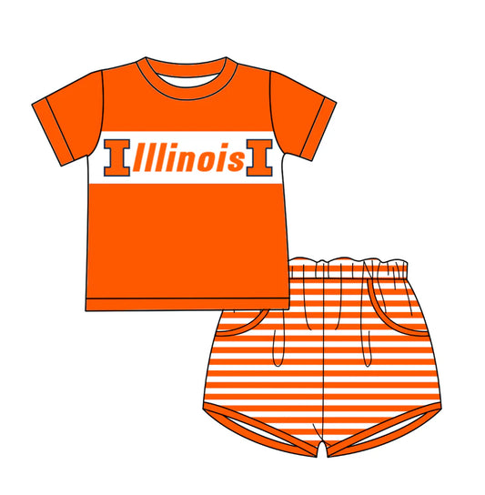 (Custom Design Preorder MOQ 5) Team's ILLINOIS Top Stripes Shorts Boys Summer Clothes Set