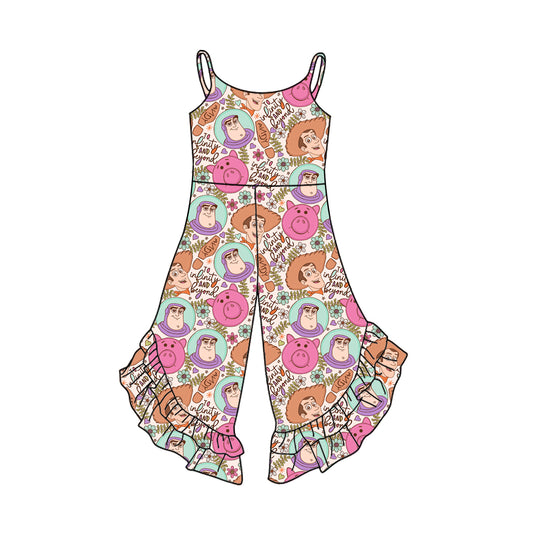 2.22(Custom Design Preorder MOQ 5) Cartoon Toys Flowers Print Girls Summer Jumpsuits