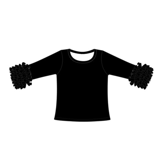 (Custom Design Preorder MOQ 5) Black Color Girls Icing Ruffle Long Sleeve Tee Shirts Tops