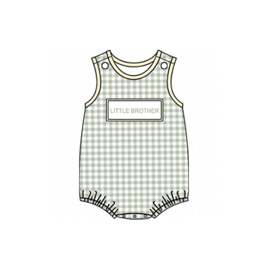 (Custom Design Preorder MOQ 5)  Little Brother Plaid Print Baby Boys Summer Romper