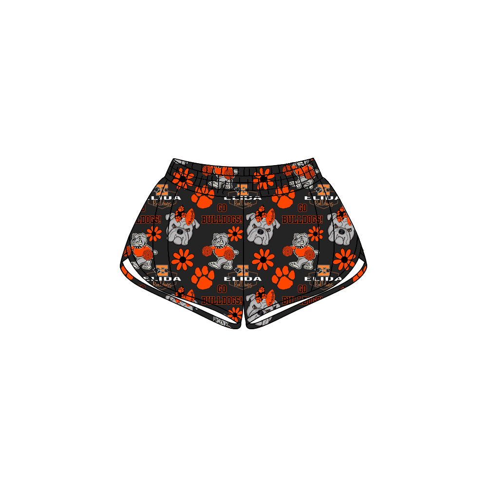 (Custom Design Preorder MOQ 5 Each Item) Team's Bulldogs Flowers Print Zipper Pockets Summer Bottom Shorts Mom and Me Matching Clothes