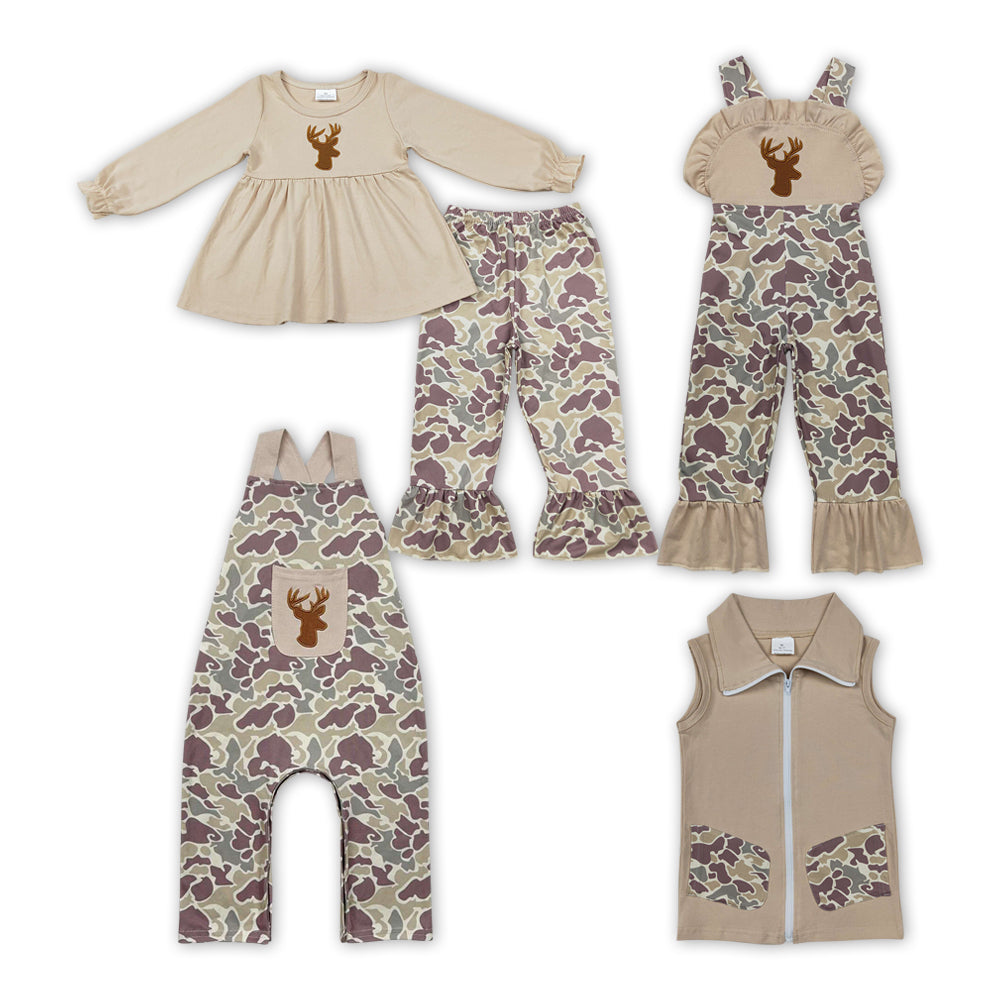 Deer Embroidery Camo Print Sibling Fall Matching Clothes