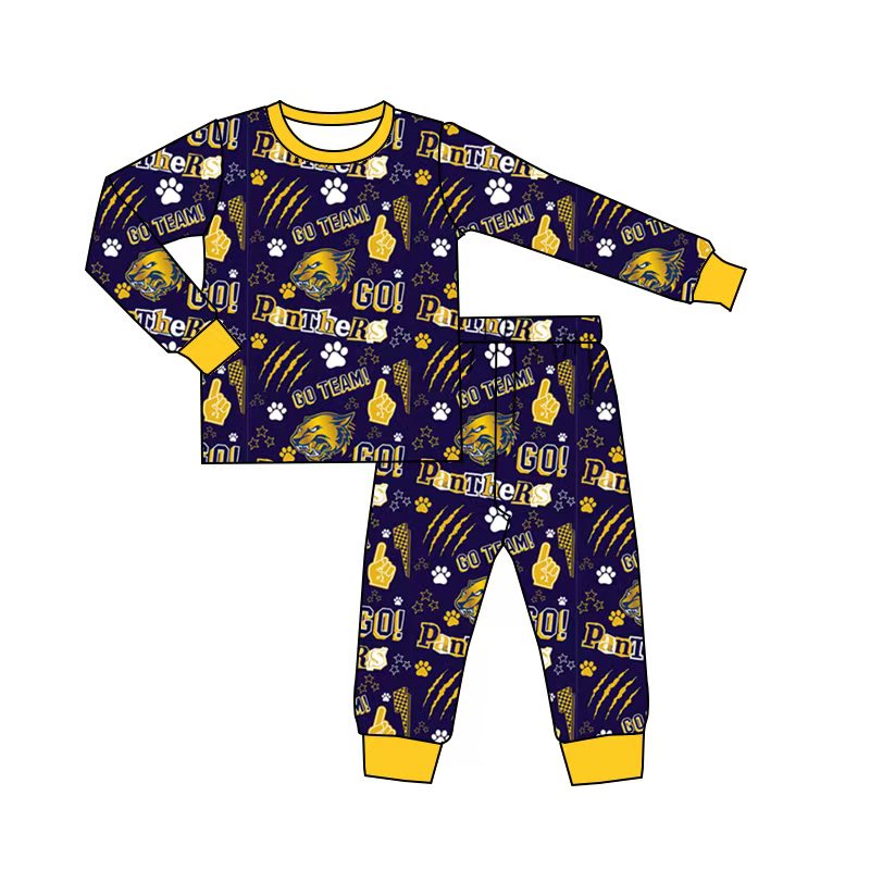 (Custom Design Preorder MOQ 5) Team's PANTHERS Print Kids Fall Pajamas Clothes Set