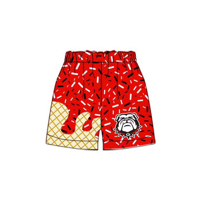 (Custom Design Preorder MOQ 5 Each Item) Team's Georgia Red Sprinkles Print Summer Bottom Shorts Mom and Me Matching Clothes