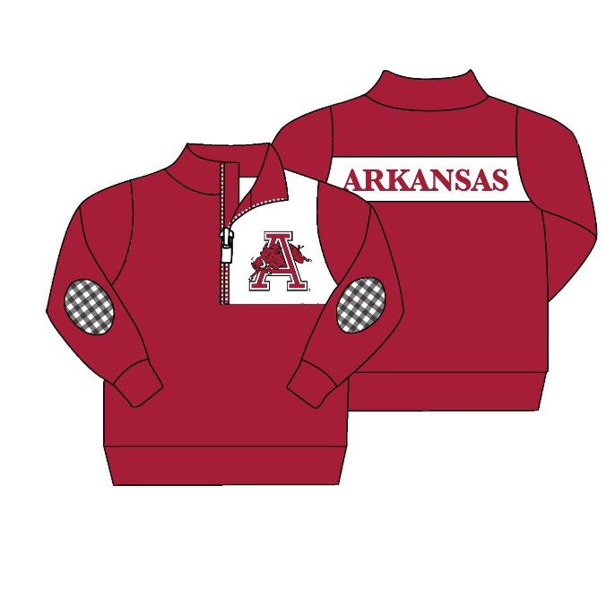 (Custom Design Preorder MOQ 5) Team's ARKANSAS Print Boys Long Sleeve Zipper Pullover Shirts