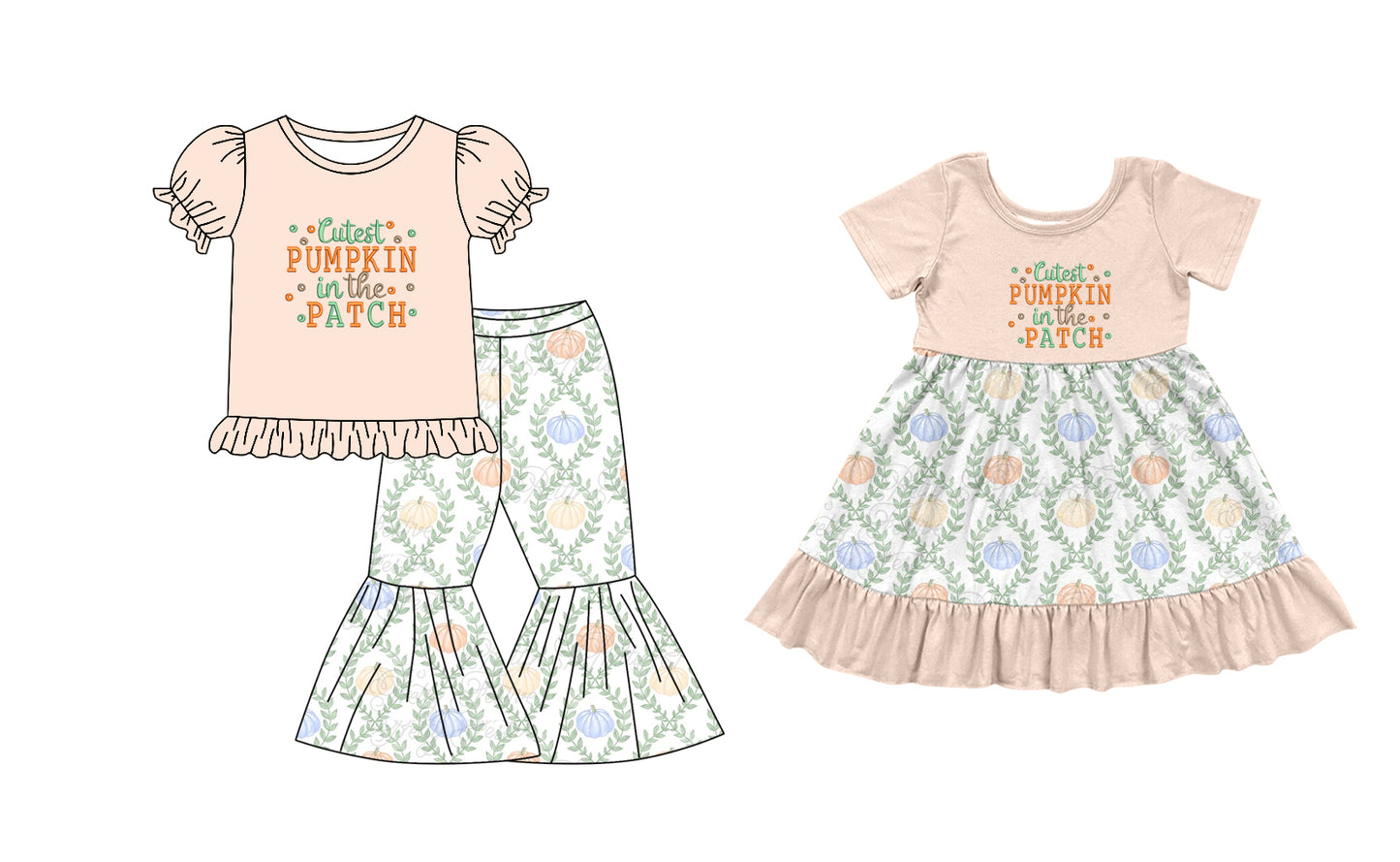 5.23(Custom Design Preorder MOQ 5 Each Design) Pumpkin Patch Print Girls Fall Matching Clothes Sisters Wear