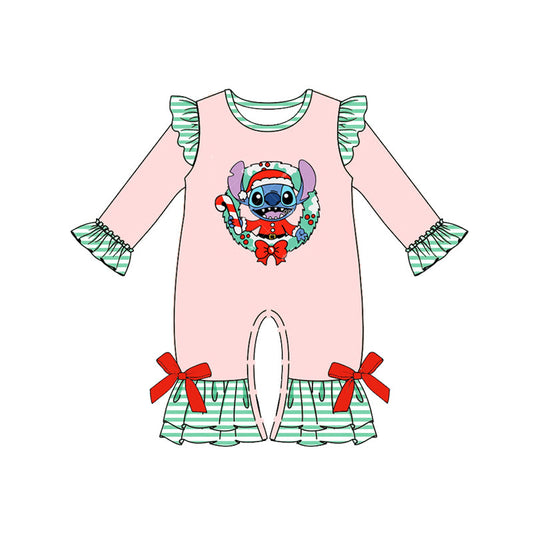 (Custom Design Preorder MOQ 5) Cartoon Animals Holly Candy Print Baby Girls Christmas Romper