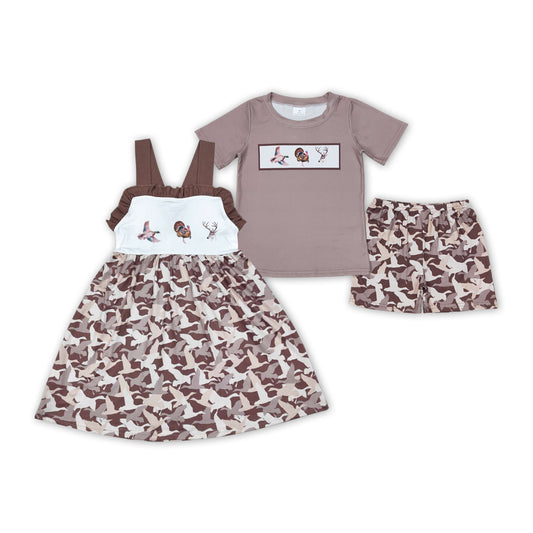 Brown Duck Turkey Deer Print Sibling Summer Hunting Matching Clothes