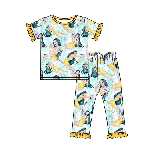 (Custom Design Preorder MOQ 5) Cartoon Princess Butterfly Print Girls Pajamas Clothes Set