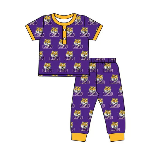 (Custom Design Preorder MOQ 5) Team's LSU Print Boys Pajamas Clothes Set