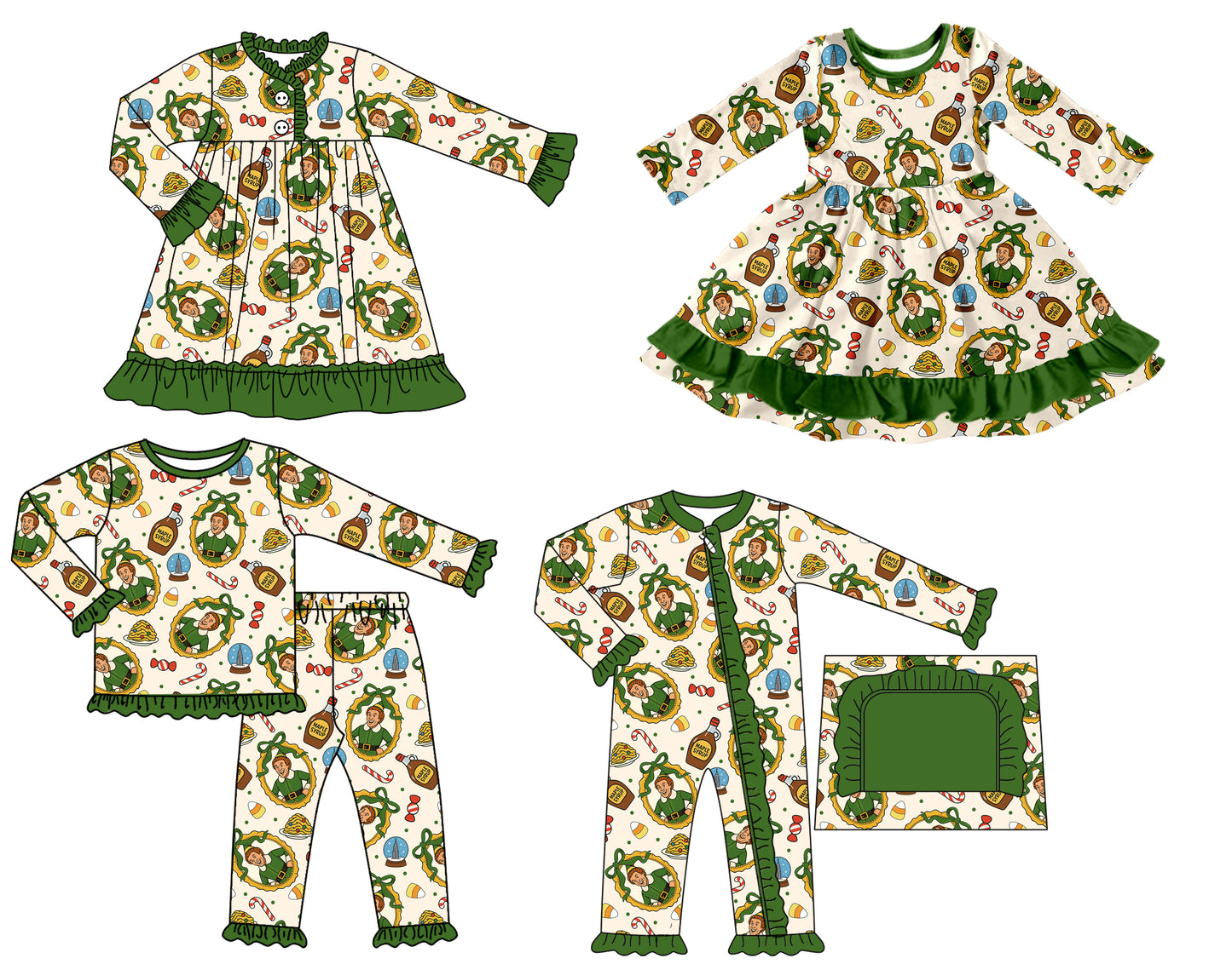 7.16(Custom Design Preorder MOQ 5 Each Design) Movie Characters Candy Print Girls Christmas Matching Clothes Sisters Wear