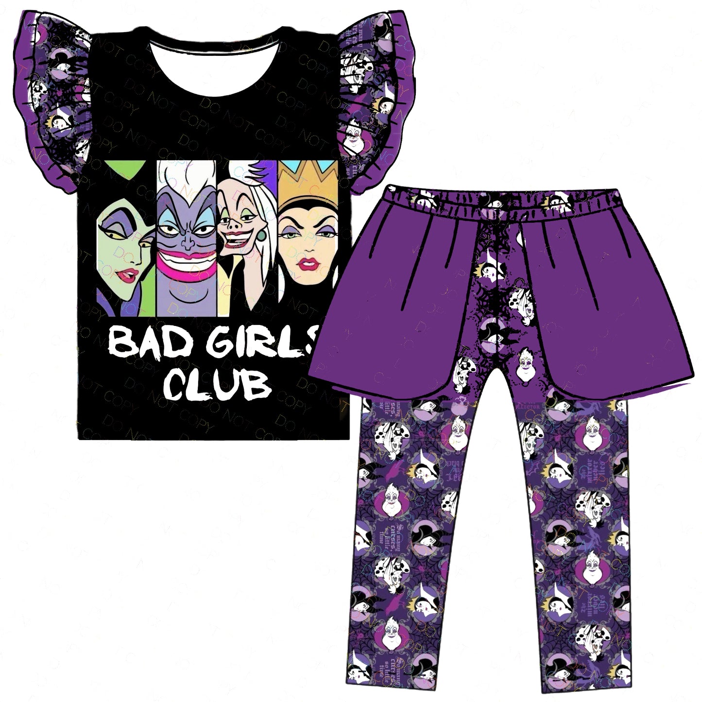 (Custom Design Preorder MOQ 5) Movie Character Print Girls Halloween Clothes Set