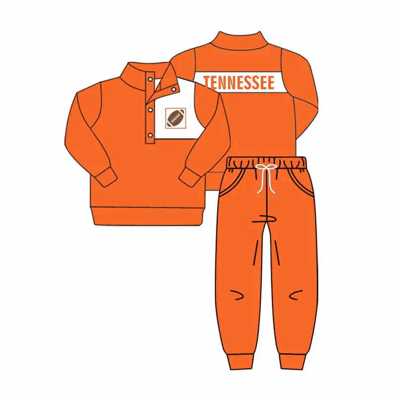 (Custom Design Preorder MOQ 5) Team's Tennessee Orange Print Pullover Top Pockets Pants Boys Fall Clothes Set