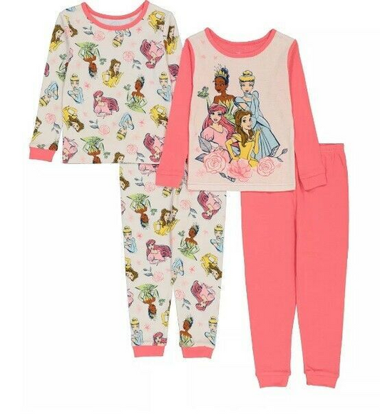 (Custom Design Preorder MOQ 5)  (Left) Pink Cartoon Princess Girls Pajamas Clothes Set